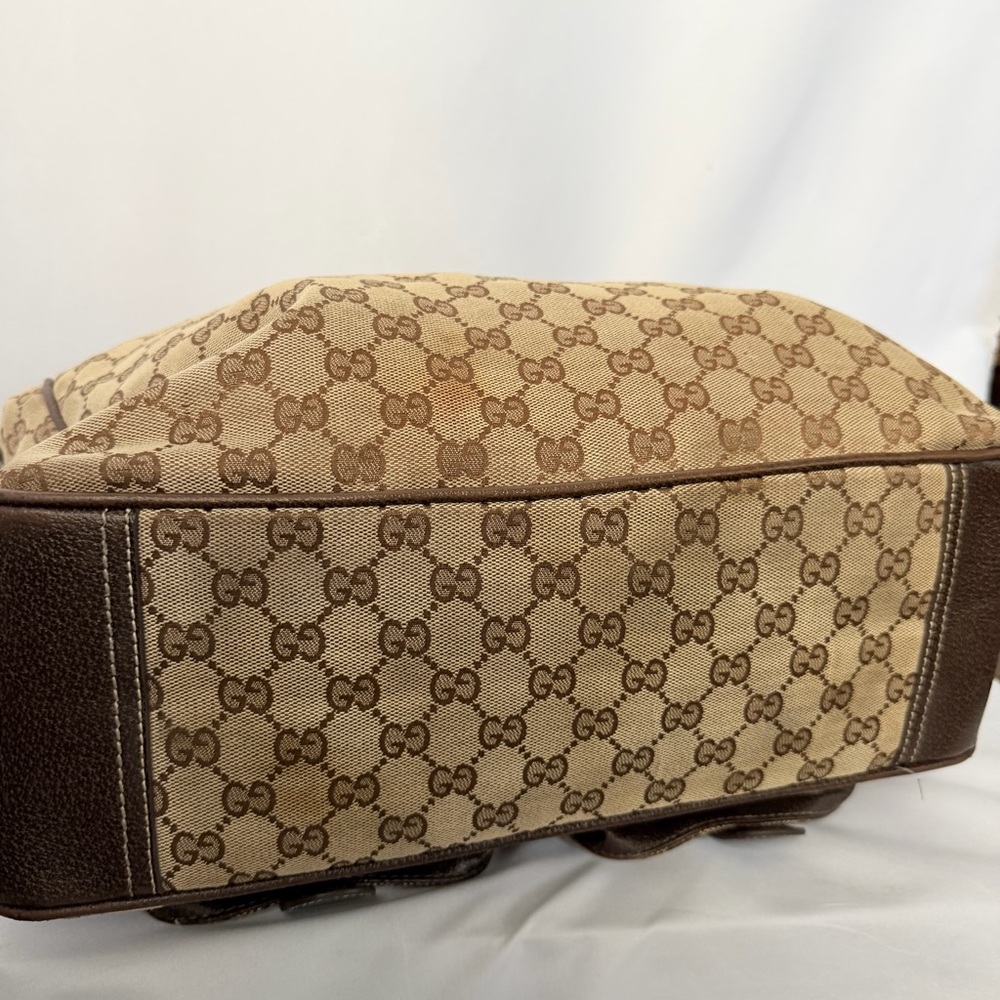 Gucci Vintage Monogrammed Brown & Beige Canvas Shoulder Large Bag - Picture 5 of 8